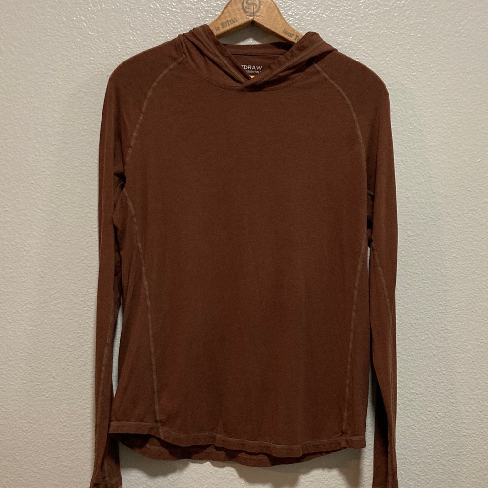 Netdraw BROWN Bamboo Long Sleeve Hoodie Tee Shirt thumbholes Lightweight sz S - Picture 3 of 6